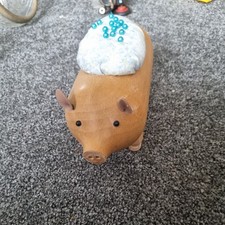 vintage sewing wooden pig novelty pin cushion  