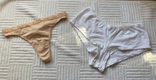 2 x La Senza Ladies Knickers Beige Thongs & White Shorts - Size UK 8 and Small
