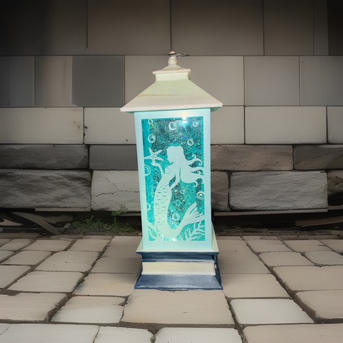Lighted mermaid lantern - lighted, table