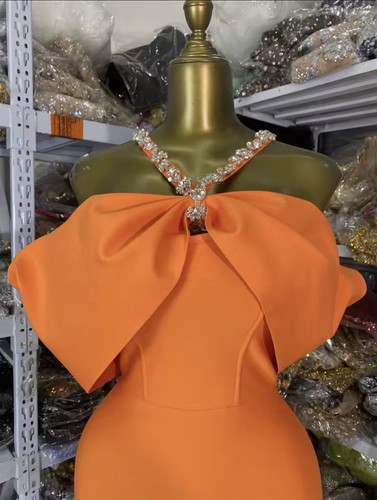 Orange bodycon evening dress - bodycon,