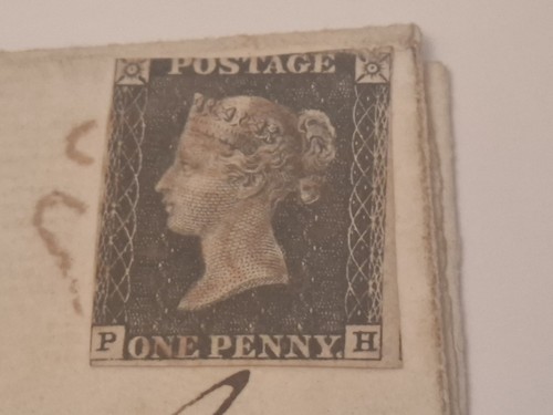 Old one penny black - black,,