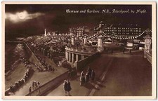 Blackpool Terrace Gardens By Night - To Morgan - Ludlow - 1927 RPPC Postcard W32