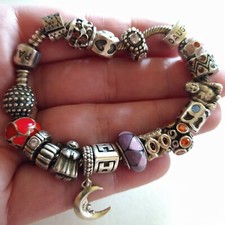 Pandora 925 Sterling Charm Bracelet 19 Charms Moon Angel Hearts Swarovski Buddha