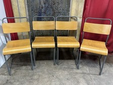 Set Of Four Vintage Mid-Century Plywood Dining School Stacking Chairs
