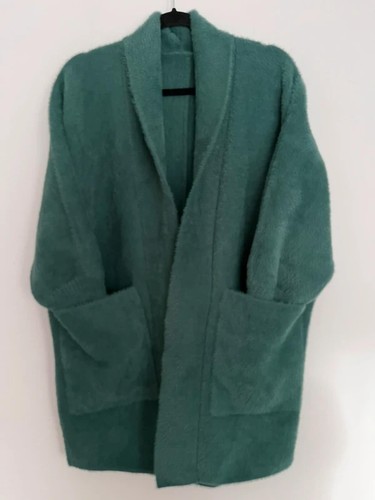 Teal wool angora fluffy open - teal,