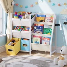 Kids Bookcase, 3 Sling Book Shelf Kids Room, Kids Bookshelf with Storage, Small