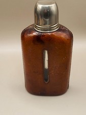 Vintage Leather & Glass Hip Flask. Good Colour. Refxed