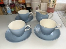 Set Of 3 Wedgwood Etruria Summer Sky Teacups & Saucers + Milk Jug