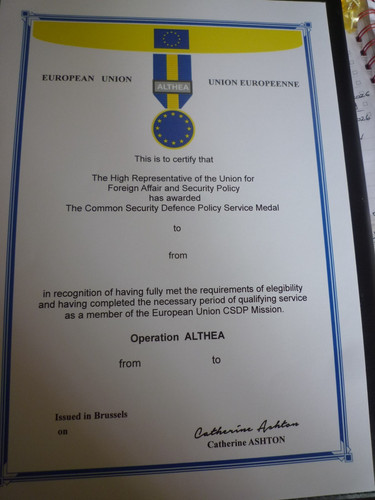 Eufor althea medal - eufor, certificate