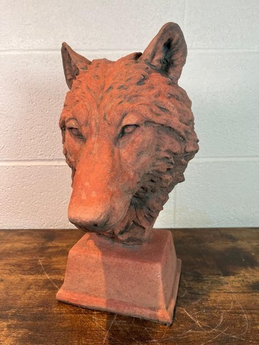 Aged terracotta stone wolf - terracotta,