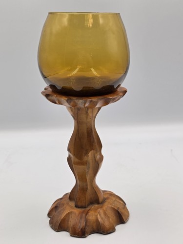 Wooden candle holder amber - wooden, w/amber