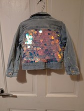 Primark Girls Denim Jacket With Sequin Back, Size Age 3-4