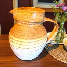 Studio Pottery Jug Pitcher Creamer Stoneware Handmade Yellow & Beige 13cm Tall