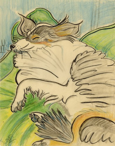 Sleeping collie dog pastel - dog,
