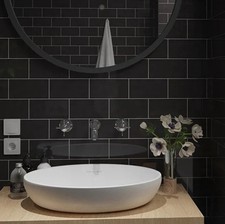 METRO BLACK 20 x 10cm GLOSS WALL TILES - BOX OF 50 (1 SQ.METER)