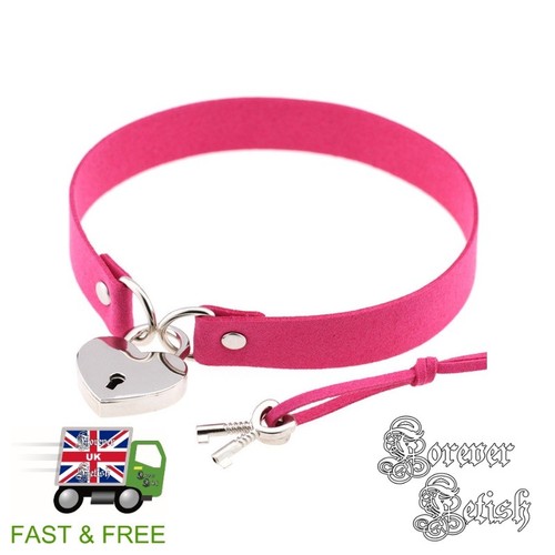 Hot pink heart padlock choker - padlock,
