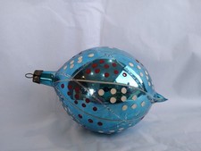 Large Vintage Mercury Glass Christmas Decoration Bauble H/Painted Blue Polish