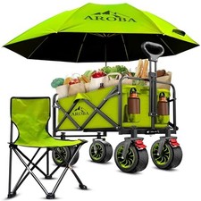 Aroba Folding Festival Trolley With large wheels +Chair + Umbrella - Light Green