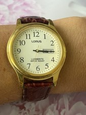 Mens Lorus Watch VX03- X034 Lumibrite Water Resist Brown Leather Strap Day 728
