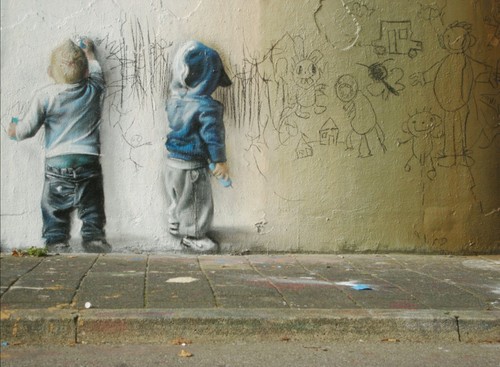 Banksy style kids graffiti - banksy,
