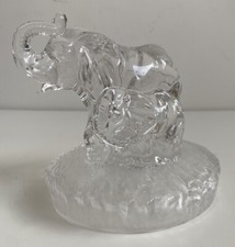 RCR Royal Crystal Rock Elephants & Calf Glass Figurine Lead Crystal Made In Ital