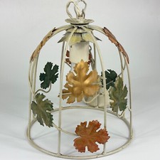 Vintage French Coloured Metal Ivy Leaves Toleware Caged Pendant Ceiling Light