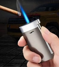Metal Jet Gas Windproof Lighter DuPont Style Luxury Cigar Lighter Charcoal Black