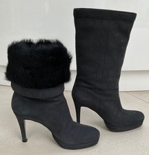 Alberto Zago Slate Grey Mid Calf Boots, Italian,  3/4 Fur Lined, Size 5 VGC
