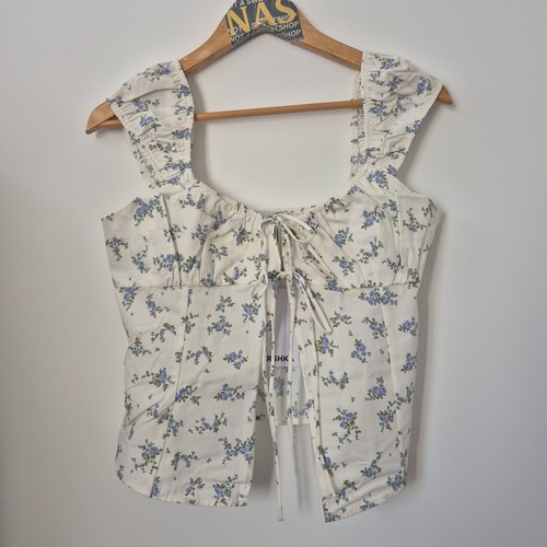 Blue white floral tie front