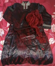 Men's Black / Red Hinted Stonework Sherwani Suit With Dupatta & Bottoms Size 40