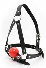 Faux Leather Head Harness Bondage Ball Gag Restraint 42mm Silicon Rubber Ball
