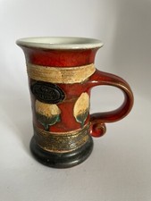 Danko Bulgaria Tea Coffee Mug Rustic Wheel Hand Thrown Ceramic Clay TREES Red