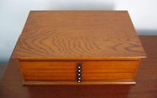 Vintage Five Tray Solid Oak / English Elm Coin Cabinet. 13.5" by 8.75".