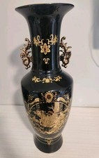 Large Chinese Floor Vase Black With Gold Design 24"H Vintage