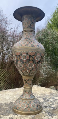 Etched brass vase - with, painted