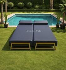 innovative Outdoor Duplet Sofa Daybed Powder Coated BLACK Legs InkBlue Rrp £1449