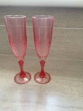 Pair Pink Plastic Champagne Flute Glasses Perfect For Posh Picnic