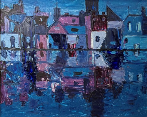 Cubist townscape abstract oil - townscape,