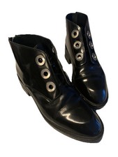 SANDRO Boots Shoes EU 38  Leather Eyelet and Zip Ankle Boots Black Slip On