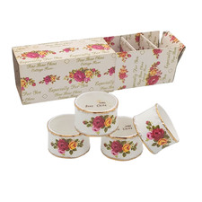 Vintage Bone China Cottage Rose Napkin Rings Set of 4 Floral Gold Trim Taiwan