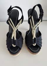 French Connection Wood High Heel Black Leather Sole Slingbacks Shoe Size 39 UK 6