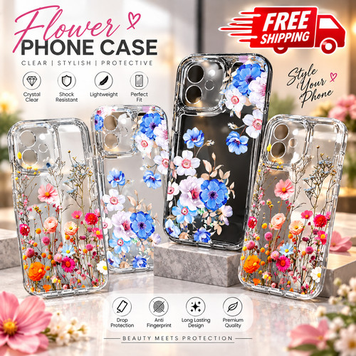 Floral clear phone - case, for