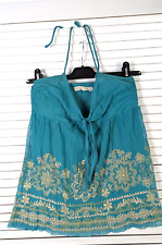 ZARA Chiffon Floaty Halter Neck Top Sz Med Embroidered Self Tie Beach Festival