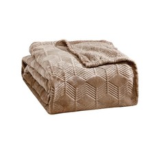 96672 ARMANI AMRANI BED COVER EMBOSSED BLANKET QUEEN SIZE - TAUPE
