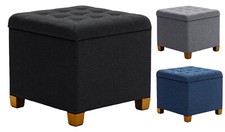 Ottoman Storage Pouffe Seat SQUARE Stool with Lids Home Chair stool Bench LINEN