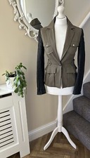 Karen Millen Khaki Jacket with Black Faux Leather Sleeves Size 8 