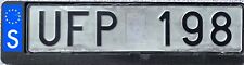Sweden Pressed Aluminium Swedish License Licence Number Plate UFP 198 plus frame