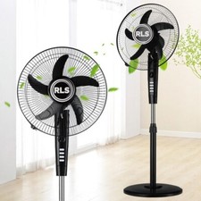 RLS Black 16” 5 Blade Pedestal Round Base Floor Standing 3 Speed Oscillating Fan