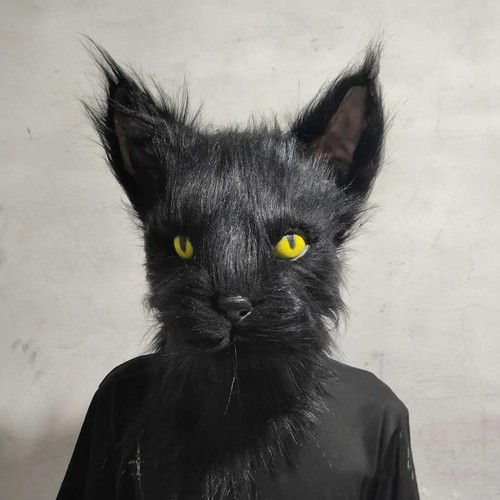 Black cat cosplay mask latex - black,