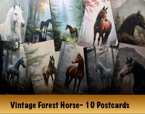 Vintage forest horse - vintage, postcards
